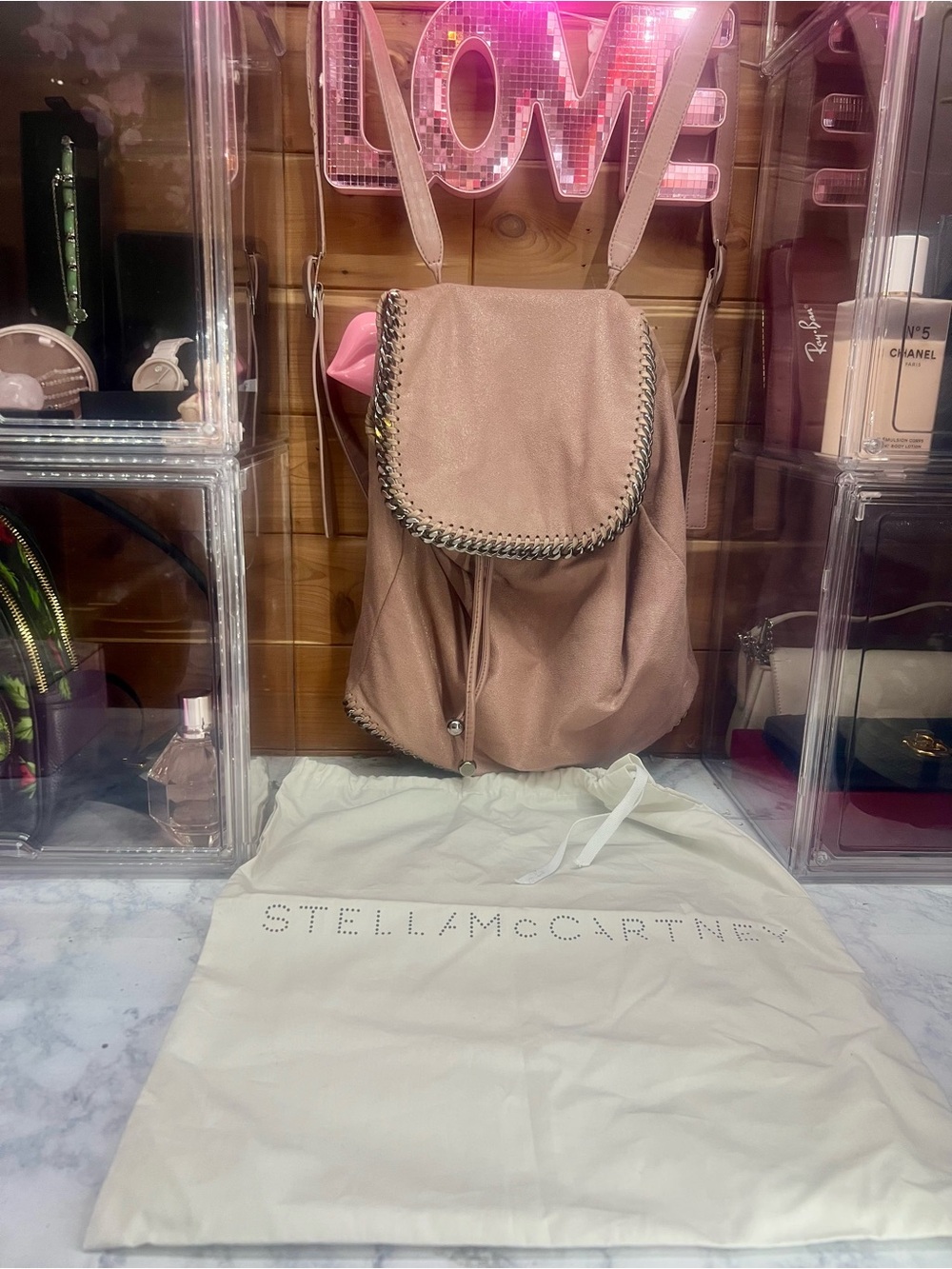Stella McCartney Pink Suede Chain-Trim Drawstring Backpack - Picture 12 of 16